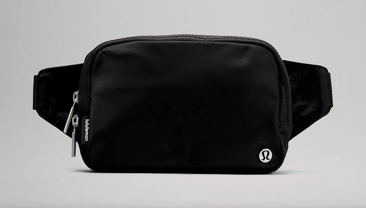 A black Lululemon belt bag.