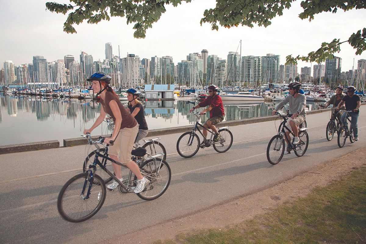 International students biking around Vancouver