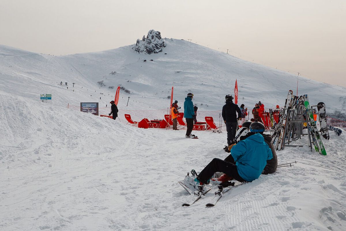 Skiers and snowboarders at Bariloche ski resort