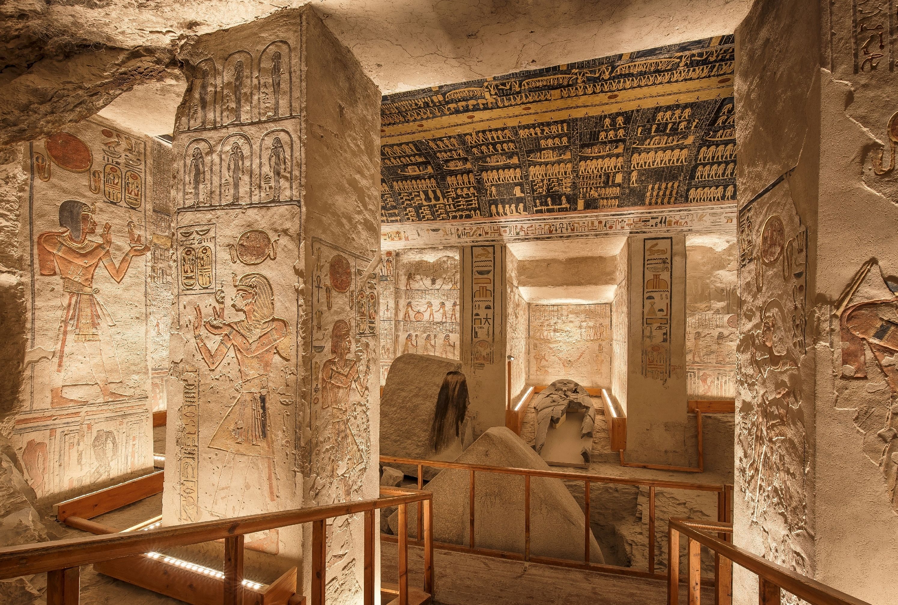 Unique interior shot of the Ramesses VI tomb in Valley of the Kings, Luxor Egypt