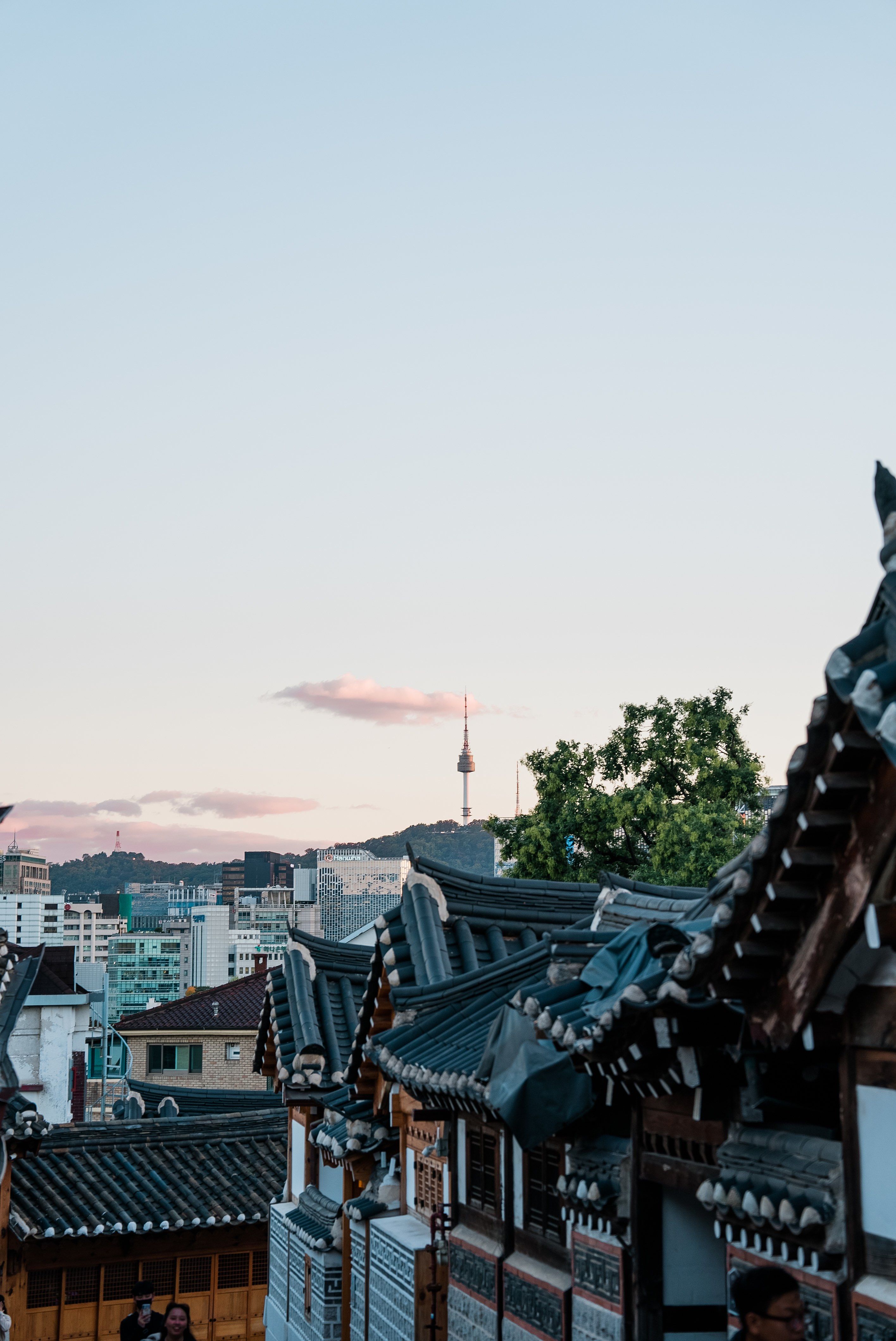 View of Seoul Tower from Bukchon Hanok Village, Seoul, South Korea