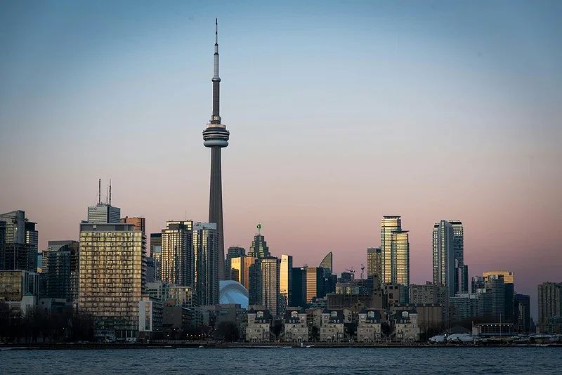 View of the Toronto skyline and CN Tower at daybreak